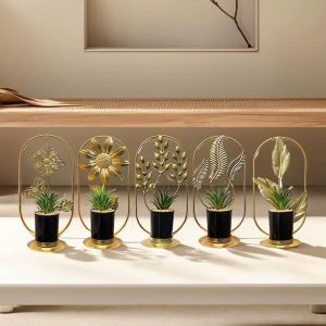Creative Metal Geometric Plant Showpiece